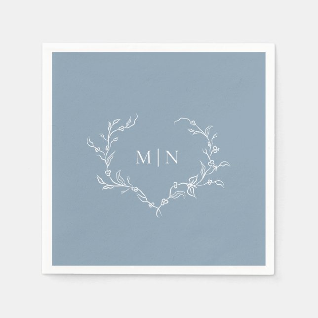 Elegant Dusty Blue Wedding Monogram Paper Napkin Serviette (Vorderseite)