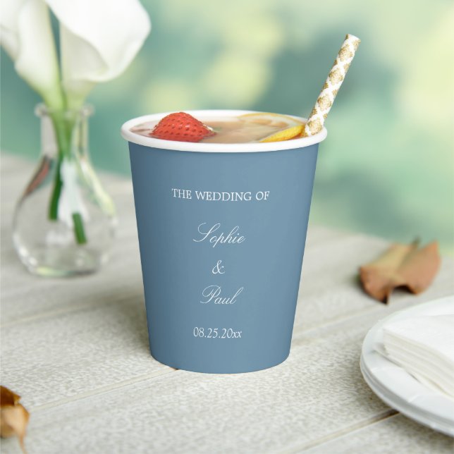 Elegant Dusty Blue Wedding Paper Cups Pappbecher (In Situ)