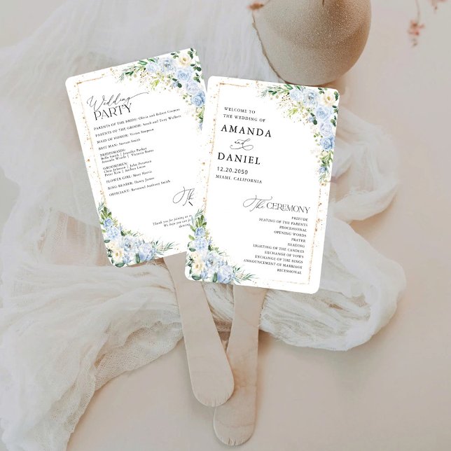 Elegant Dusty Blue Wedding Program  Fächer (Von Creator hochgeladen)