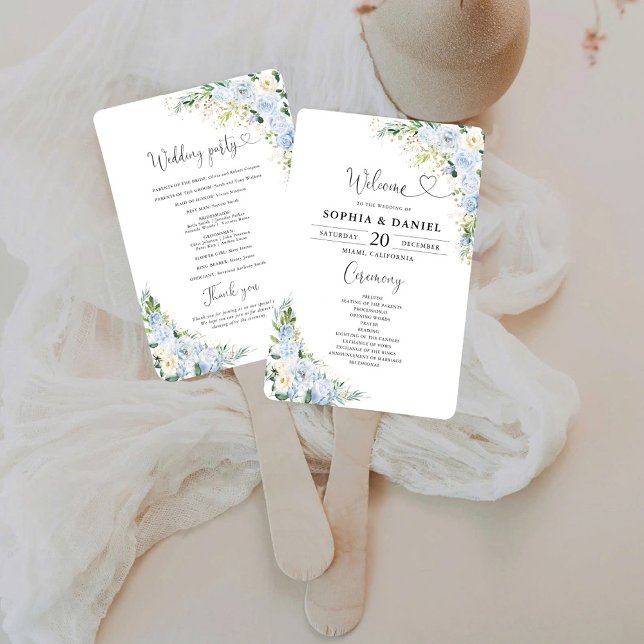 Elegant Dusty Blue Wedding Program  Fächer (Von Creator hochgeladen)