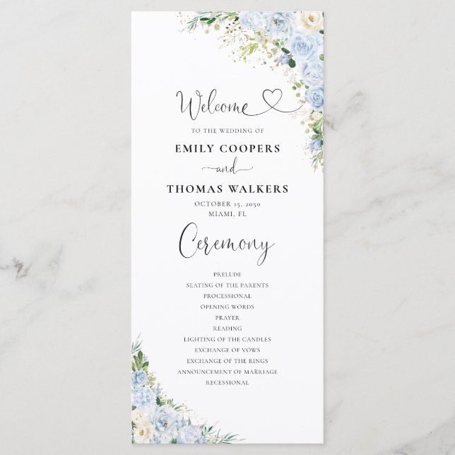 Elegant Dusty Blue Wedding Program Programm (Vorderseite)