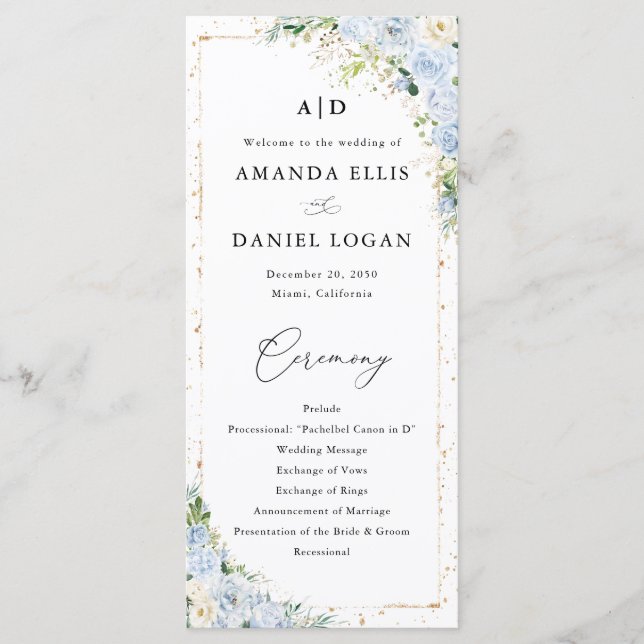 Elegant Dusty Blue Wedding Program Programm (Vorderseite)