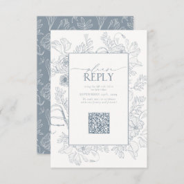 Elegant Dusty Blue Wedding QR Code Bitte beantwort RSVP Karte
