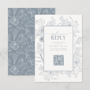 Elegant Dusty Blue Wedding QR Code Bitte beantwort RSVP Karte