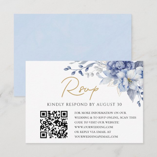 Elegant Dusty Blue Wedding QR Code UAWG RSVP Karte (Vorne/Hinten)