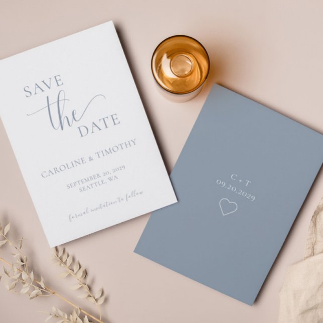 Elegant Dusty Blue Wedding Save the Date Card Einladung (Von Creator hochgeladen)