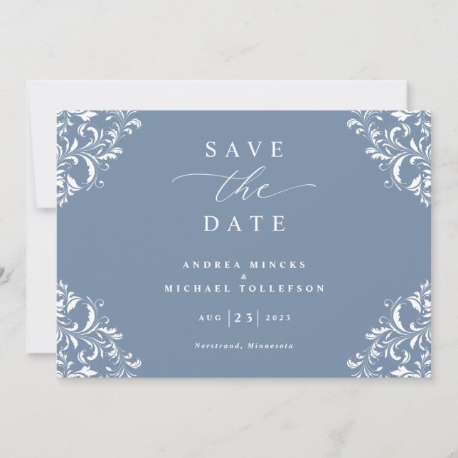 Elegant Dusty Blue Wedding Save the Date Cards (Vorderseite)