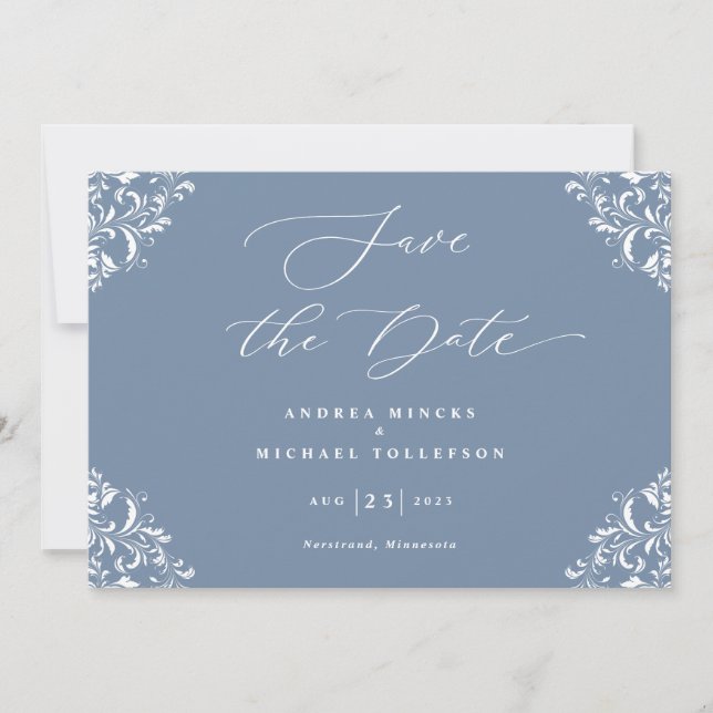 Elegant Dusty Blue Wedding Save the Date Cards (Vorderseite)