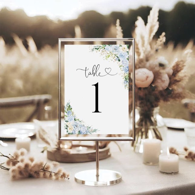Elegant Dusty Blue Wedding Table Number Card (Von Creator hochgeladen)