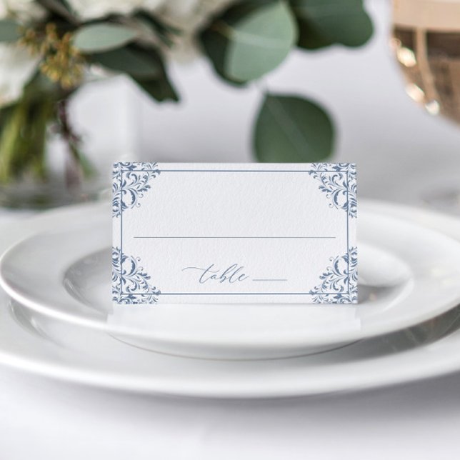 Elegant Dusty Blue Wedding Vintag Classic Platzkarte (Von Creator hochgeladen)
