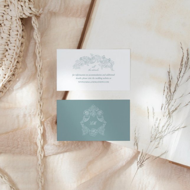 Elegant Dusty Blue Wedding Website Begleitkarte (Von Creator hochgeladen)