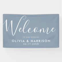 Elegant Dusty Blue Wedding Welcome Sign Banner