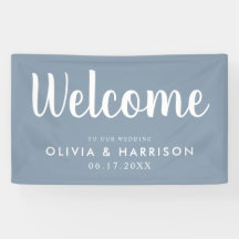 Elegant Dusty Blue Wedding Welcome Sign Banner