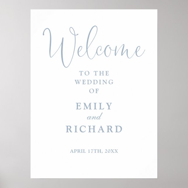 Elegant Dusty Blue Wedding Welcome Sign Poster (Vorne)