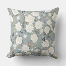 Elegant Dusty Blue White Chinoiserie Blume Vögel Kissen