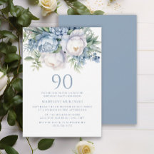 Elegant Dusty Blue White Floral 90. Geburtstag