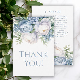 Elegant Dusty Blue White Floral Geburtstag Vielen  Dankeskarte