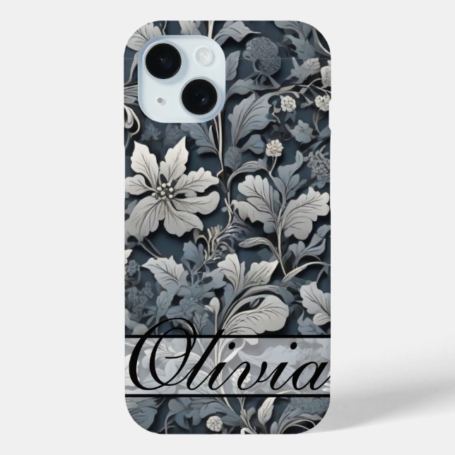 Elegant dusty blue white grau Case-Mate iPhone hülle (Rückseite)