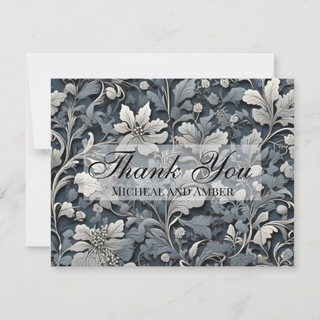 Elegant dusty blue white grau dankeskarte (Vorderseite)