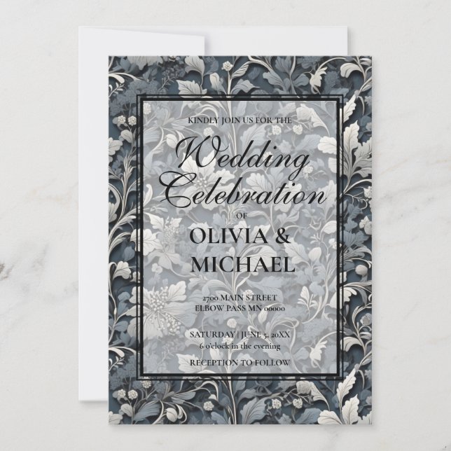 Elegant dusty blue white grau einladung (Vorderseite)