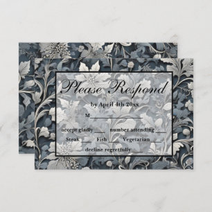 Elegant dusty blue white grau RSVP karte