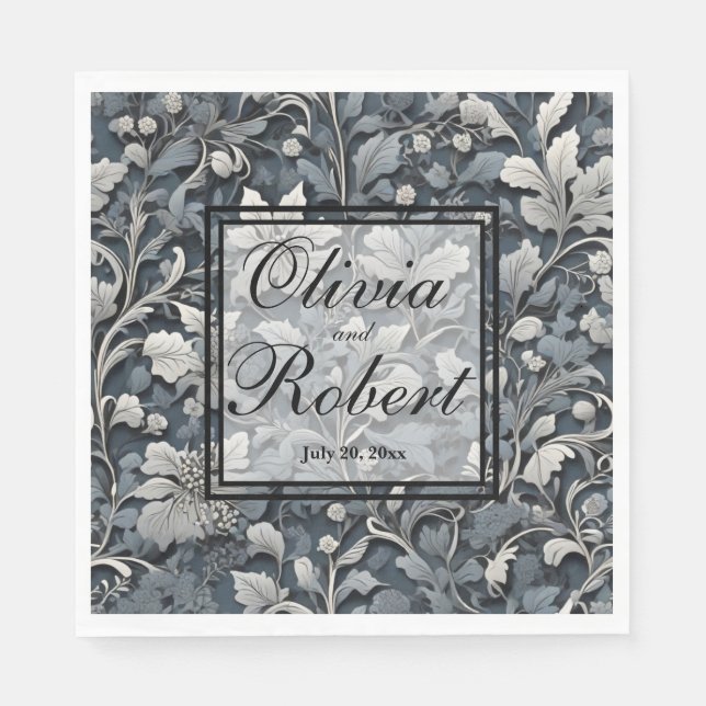 Elegant dusty blue white grau serviette (Vorderseite)