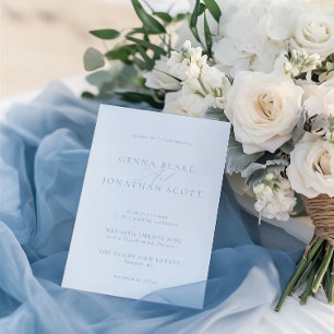 Elegant Dusty Blue & White Minimalistisch Wedding Einladung