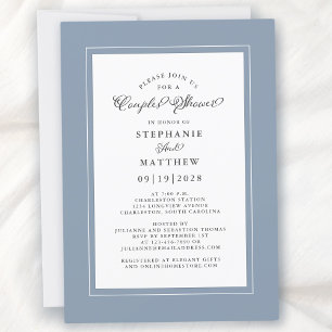 Elegant Dusty Blue White Wedding Couples Dusche Einladung