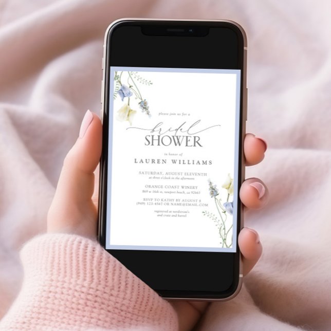 Elegant Dusty Blue Wildblume Brautparty Einladung (Von Creator hochgeladen)