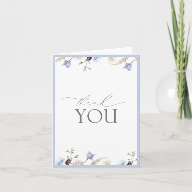 Elegant Dusty Blue Wildblume Danke Card (Vorderseite)