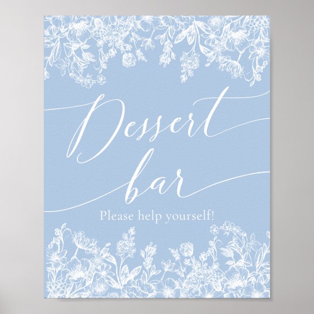 Elegant Dusty Blue Wildblume Dessert Bar Sign Poster (Vorne)