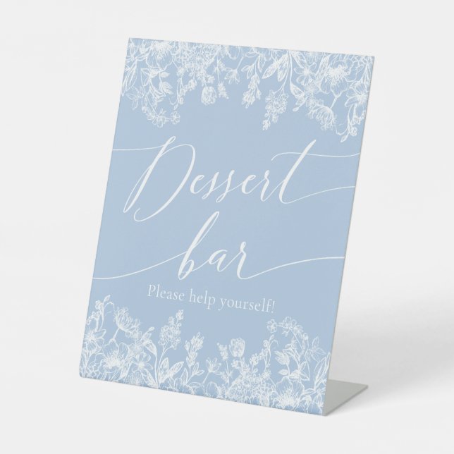 Elegant Dusty Blue Wildblume Dessert Bar Sign Sockelschild (Vorderseite)