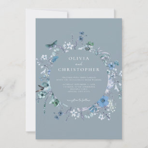 Elegant Dusty Blue Wildblume Floral Wedding Einladung