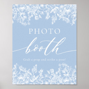 Elegant Dusty Blue Wildblume Foto Booth Sign Poster