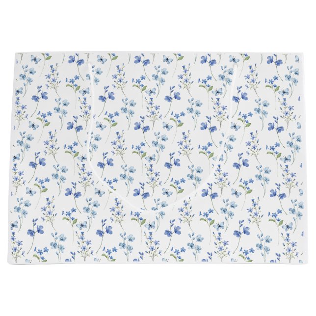Elegant Dusty Blue Wildblume Große Geschenktüte (Vorderseite)
