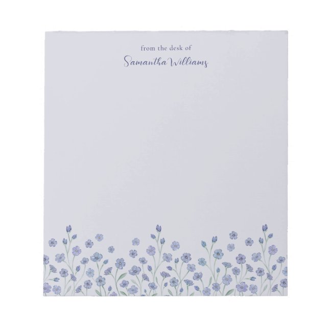 Elegant Dusty Blue Wildblume Personalisiert Notepa Notizblock (Vorderseite)