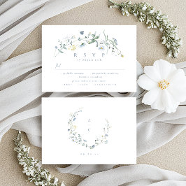 Elegant Dusty Blue Wildblume Rustic Boho Wedding RSVP Karte