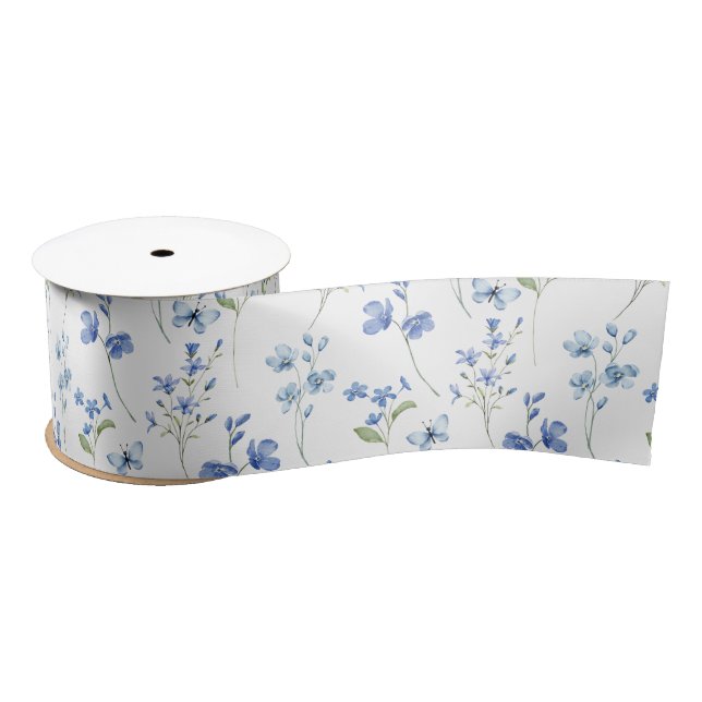 Elegant Dusty Blue Wildblume Satinband (Spule)