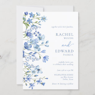 Elegant Dusty Blue Wildblume Wedding Einladung