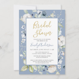 Elegant Dusty Blue Wildblumen Brautparty Einladung