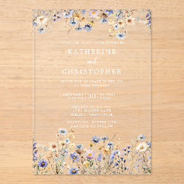 Elegant Dusty Blue Wildblumen Wedding Clear Acryleinladungen