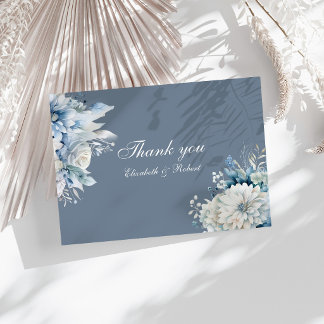 Elegant Dusty Blue Wildflower Wedding Dankeskarte