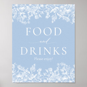 Elegant Dusty Blue Wilfloral Food and Drinks Zeich Poster