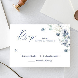 Elegant Dusty Blue Winter Boho Foliage Wedding RSVP Karte