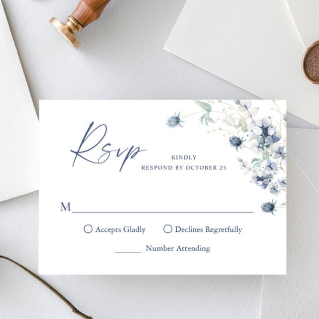 Elegant Dusty Blue Winter Boho Foliage Wedding RSVP Karte (Von Creator hochgeladen)