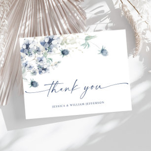 Elegant Dusty Blue Winter Foliage Boho Vielen Dank Postkarte