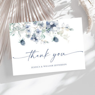 Elegant Dusty Blue Winter Foliage Boho Wasserfarbe Dankeskarte