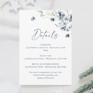 Elegant Dusty Blue Winter Foliage Hochzeitdetails Begleitkarte