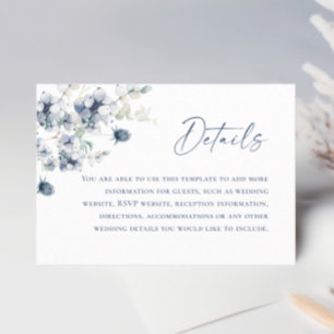 Elegant Dusty Blue Winter Foliage Hochzeitdetails Begleitkarte