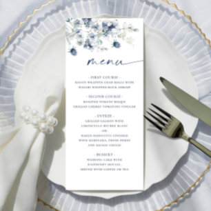 Elegant Dusty Blue Winter Foliage Wedding Menükarte